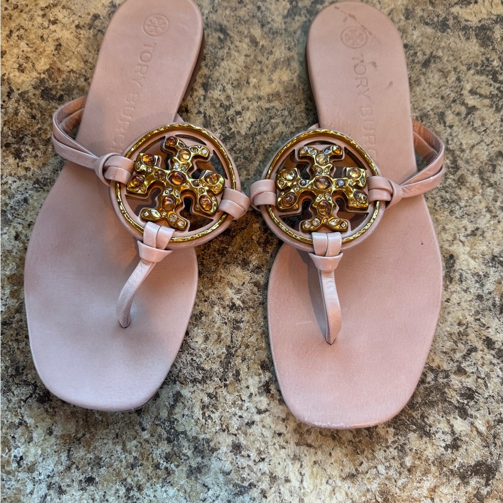 Tory Burch Pink Sandals with Gold Accents